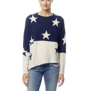 360 Cashmere Abi Asymmetrical Hem Star Print Cashmere Sweater Navy size small